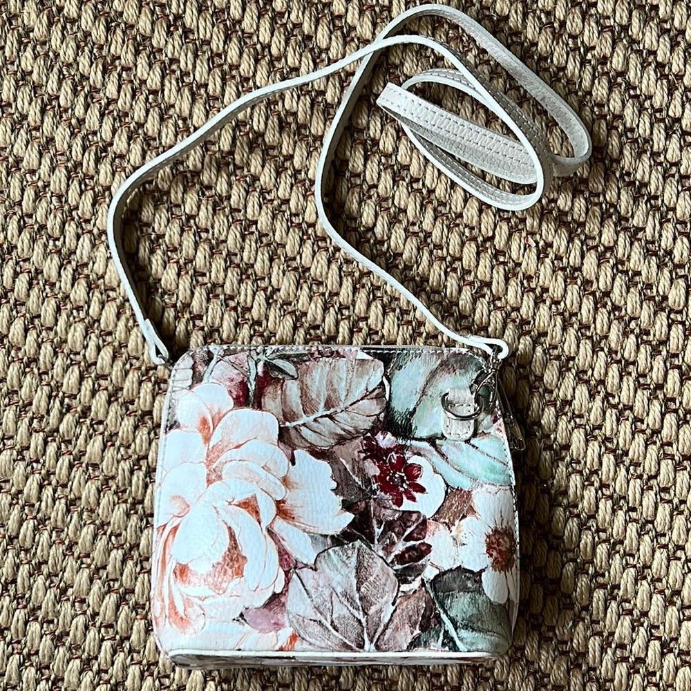Borse in Pelle Genuine Leather Italian Floral Print Crossbody Bag